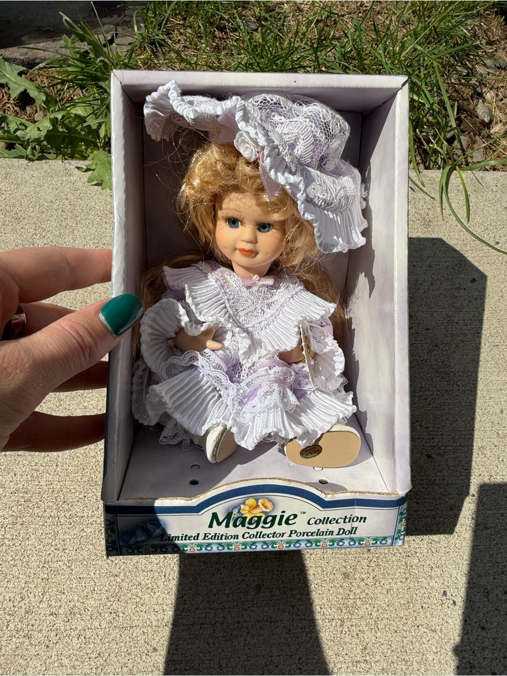 Lavender Porcelain Doll with Lace Hat
